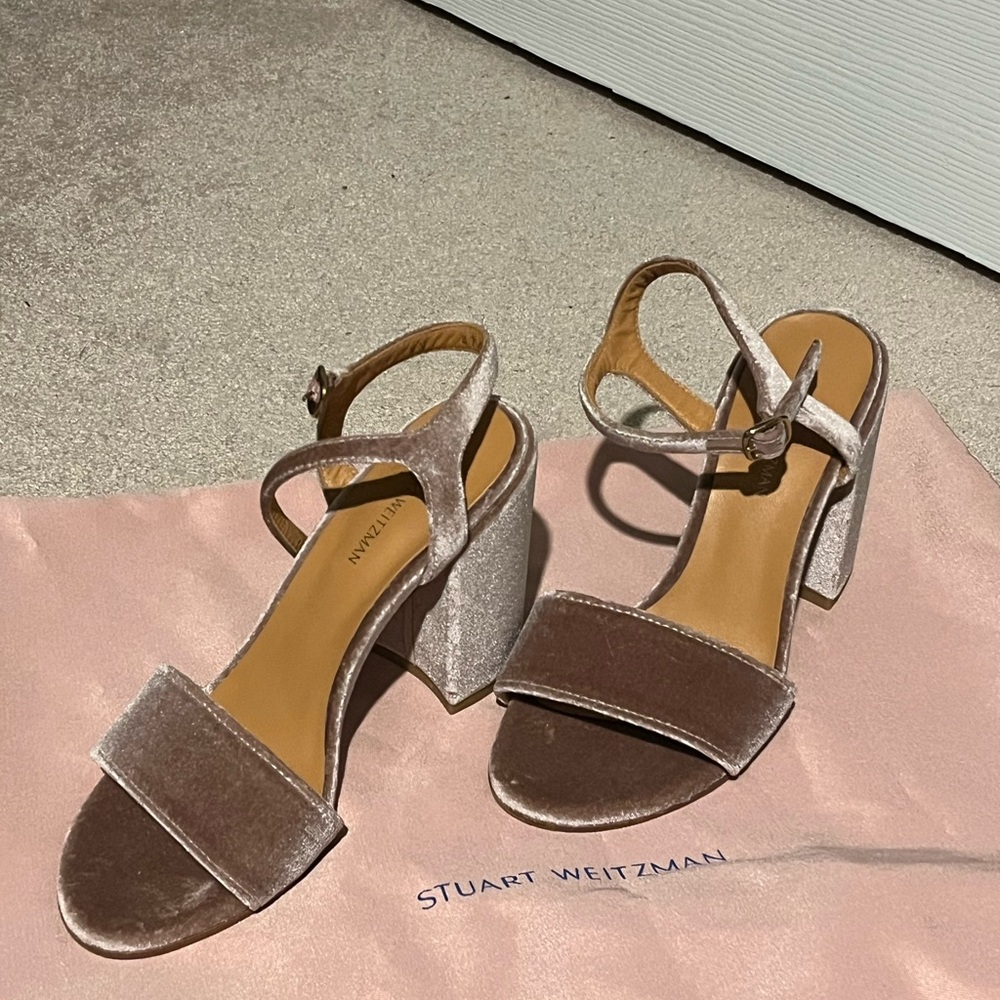 Stuart Weitzman Velvet Block Heel Sandals - Brand New